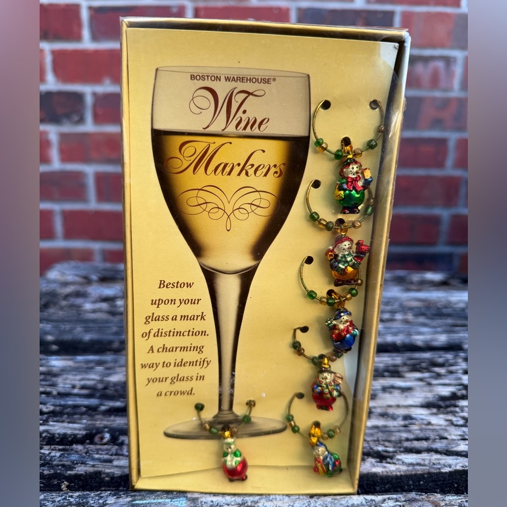 Vintage 2001 NIB Boston Warehouse Trading Snowmen Wine Glass Markers Charms F2